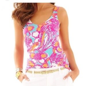 Lilly Pulitzer Pink and Blue Floral Tank Top Small